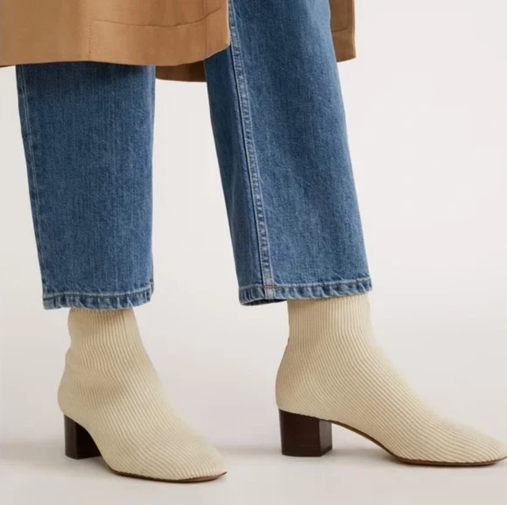 Everlane Glove Rib Knit Ankle Sock Boot 6.5 NWT Bone Block Heel White Academia